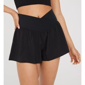ZYIA Active Crossover Flowy Stretch High Waisted Shorts Black Kids Size 6-7